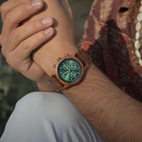 Zeitholz Wood Watches for Men, Wooden Watch, Gifts, Chronograph Watch, Analog, Calendar. New Bergen 42mm, 100% Natural Wood with Japanese Quartz Movement. in Saudi Arabia