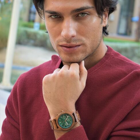 Zeitholz Wood Watches for Men, Wooden Watch, Gifts, Chronograph Watch, Analog, Calendar. New Bergen 42mm, 100% Natural Wood with Japanese Quartz Movement. in Saudi Arabia