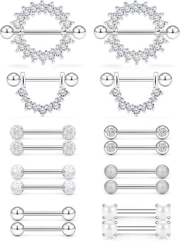 Lcolyoli 8 أزواج 14G 16G حلمات من الفولاذ الجراحي CZ حلمة ثقب الحديد المتدلية حلقات للحلمات من الفولاذ للنساء in Kuwait