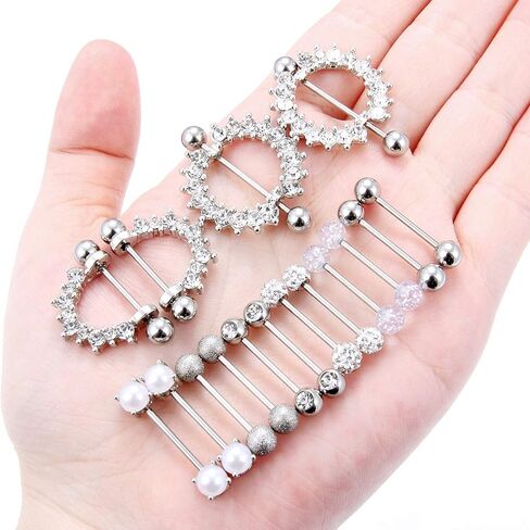 Lcolyoli 8 أزواج 14G 16G حلمات من الفولاذ الجراحي CZ حلمة ثقب الحديد المتدلية حلقات للحلمات من الفولاذ للنساء in Kuwait