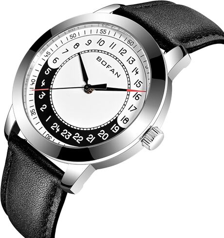 BOFAN 24 Hour Business Watch for Men Swiss Quartz Movement Waterproof Wrist Watch with Soft and Comfortable Black Genuine Strap. in Saudi Arabia