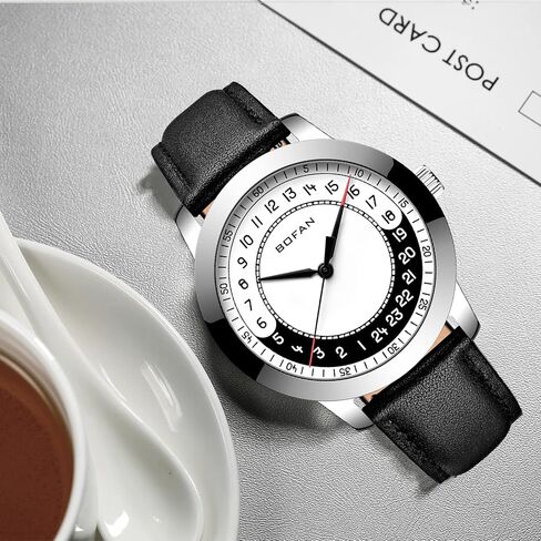 BOFAN 24 Hour Business Watch for Men Swiss Quartz Movement Waterproof Wrist Watch with Soft and Comfortable Black Genuine Strap. in Saudi Arabia