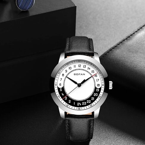 BOFAN 24 Hour Business Watch for Men Swiss Quartz Movement Waterproof Wrist Watch with Soft and Comfortable Black Genuine Strap. in Saudi Arabia