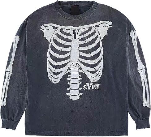 Arnodefrance Men Saint Skeleton Graphic Sweatshirt Y2K بلوزات قطنية كبيرة الحجم بلوفر in Kuwait