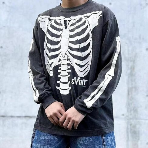 Arnodefrance Men Saint Skeleton Graphic Sweatshirt Y2K بلوزات قطنية كبيرة الحجم بلوفر in Kuwait