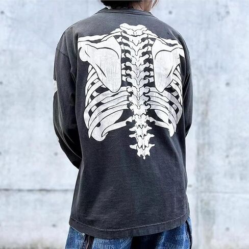 Arnodefrance Men Saint Skeleton Graphic Sweatshirt Y2K بلوزات قطنية كبيرة الحجم بلوفر in Kuwait