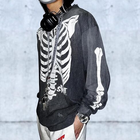 Arnodefrance Men Saint Skeleton Graphic Sweatshirt Y2K بلوزات قطنية كبيرة الحجم بلوفر in Kuwait