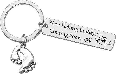 New Dad Gifts Daddy to Be Keychain Pregnancy Announcement Gifts for New Father Fishing Buddy Coming Soon Keyring First Time Dad Gifts Christmas Birthday Gifts, Silver, S in Kuwait