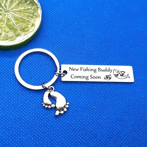 New Dad Gifts Daddy to Be Keychain Pregnancy Announcement Gifts for New Father Fishing Buddy Coming Soon Keyring First Time Dad Gifts Christmas Birthday Gifts, Silver, S in Kuwait