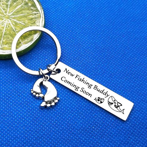 New Dad Gifts Daddy to Be Keychain Pregnancy Announcement Gifts for New Father Fishing Buddy Coming Soon Keyring First Time Dad Gifts Christmas Birthday Gifts, Silver, S in Kuwait