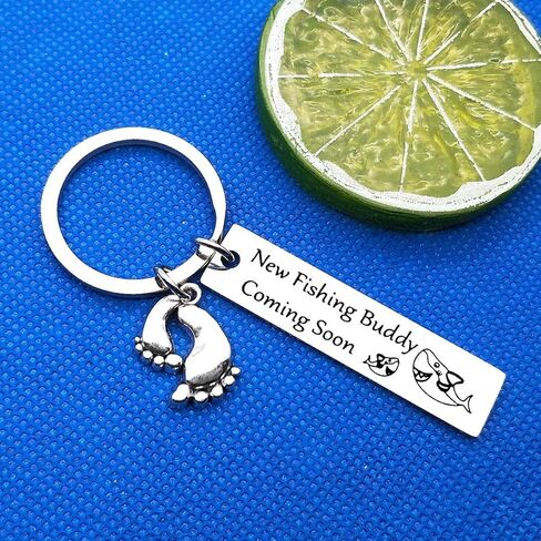 New Dad Gifts Daddy to Be Keychain Pregnancy Announcement Gifts for New Father Fishing Buddy Coming Soon Keyring First Time Dad Gifts Christmas Birthday Gifts, Silver, S in Kuwait