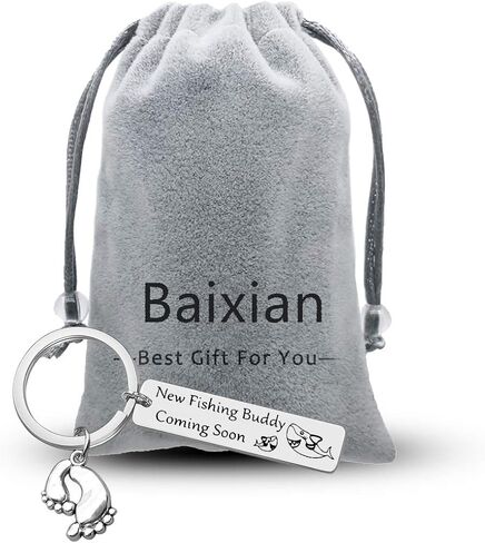 New Dad Gifts Daddy to Be Keychain Pregnancy Announcement Gifts for New Father Fishing Buddy Coming Soon Keyring First Time Dad Gifts Christmas Birthday Gifts, Silver, S in Kuwait