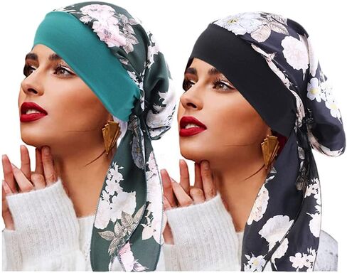 Yeilhile African Headwrap Black Printed Headwear Flower Silky Scarfs Super Soft Hair Wraps for Women, Black, One size in Kuwait