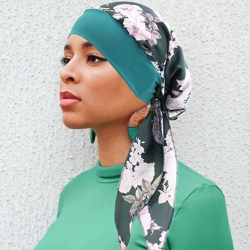Yeilhile African Headwrap Black Printed Headwear Flower Silky Scarfs Super Soft Hair Wraps for Women, Black, One size in Kuwait