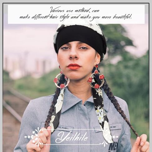 Yeilhile African Headwrap Black Printed Headwear Flower Silky Scarfs Super Soft Hair Wraps for Women, Black, One size in Kuwait