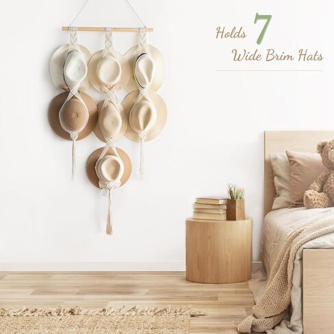 Dahey شنقا منظم المجوهرات حامل قلادة Macrame مع 30 خطافًا وشماعات قبعة Macrame حامل القبعة للجدار ديكور بوهو لغرفة النوم وغرفة المعيشة والنوم in Kuwait