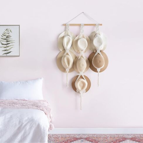 Dahey شنقا منظم المجوهرات حامل قلادة Macrame مع 30 خطافًا وشماعات قبعة Macrame حامل القبعة للجدار ديكور بوهو لغرفة النوم وغرفة المعيشة والنوم in Kuwait