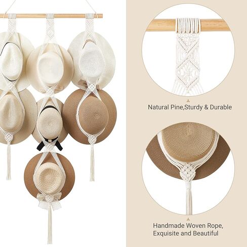 Dahey شنقا منظم المجوهرات حامل قلادة Macrame مع 30 خطافًا وشماعات قبعة Macrame حامل القبعة للجدار ديكور بوهو لغرفة النوم وغرفة المعيشة والنوم in Kuwait