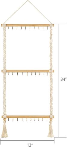 Dahey شنقا منظم المجوهرات حامل قلادة Macrame مع 30 خطافًا وشماعات قبعة Macrame حامل القبعة للجدار ديكور بوهو لغرفة النوم وغرفة المعيشة والنوم in Kuwait