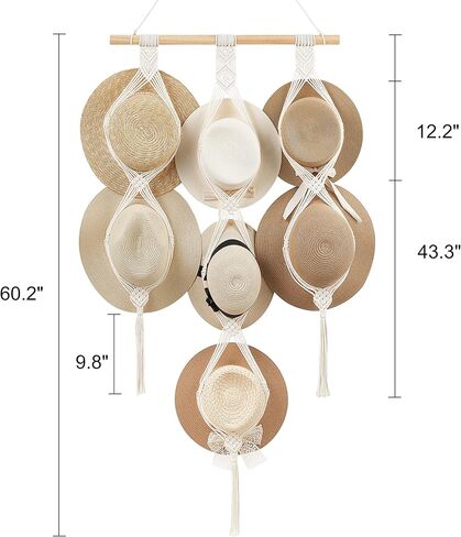 Dahey شنقا منظم المجوهرات حامل قلادة Macrame مع 30 خطافًا وشماعات قبعة Macrame حامل القبعة للجدار ديكور بوهو لغرفة النوم وغرفة المعيشة والنوم in Kuwait