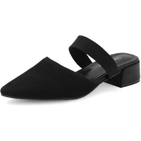 Shoe'N Tale Pointed Toe Mules for Women heels Knit Heeled Sandals Low Chunky Block heel Slip-on Slide Shoes