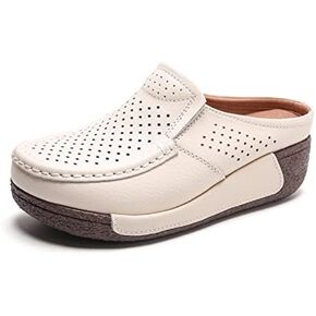 Women Leather Breathable Slip On Mules,Casual Hollow Out Non-Slip Arch Support Slip On Clogs and Mules Work Shoes Sandals