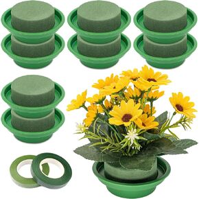 4Pcs Floral Foam Rounds in Bowls Green DIY Flower Arrangement Kit for Wedding Aisle Garden Home and Artificial Bouquet Party Decoration