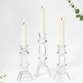 Glass Candlestick Holders Set of 3,Mercury Silver Taper Candle Holders for Table Centerpiece, Home Decorations, Wedding and Party