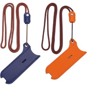 PU Leather Case Lanyard Necklace case for J-U-L/R-E-X/MO-T/YO-Z Or Similar Sized Lanyard Leather Pen Cover Protective Strap and case [Blue+Orange][2PACK]