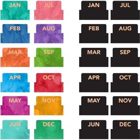 Global Printed Products Monthly Adhesive Tabs Includes 12 Black and 12 Colorful (Set of 24)