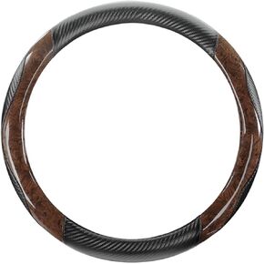 Wood Grain Steering Wheel Cover Carbon Car Steering Wheel Covers 14 1/2-15 inch with Coasters Microfiber Leather Splicing Breathable Anti-Slip Durable Universal Steering Wheel Protective
