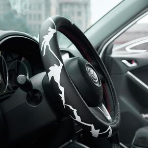Retro Floral Daisy Colorful Flowers Car Leather Steering Wheel Cover - 15-inch Universal Microfiber- Soft & Breathable & Silicone Anti Slip Auto Steering Wheel Wrap for Women