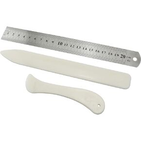 SQXBK Bone Folder 2PCS 20cm and 12cm Strong Synthetic Letter Opener Paper Folding Scoring Tool Paper Crafting Tool with 20cm Stainless Steel Ruler for Paper Creasing Bookbinding Scrapbooking