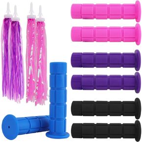 Bicycle Handlebar Grips, 4 Pairs Non-Slip Rubber Mountain Bicycle Handlebar with 2 Pairs Streamers for Mountain Bike, City Commuter Bikes, Scooter