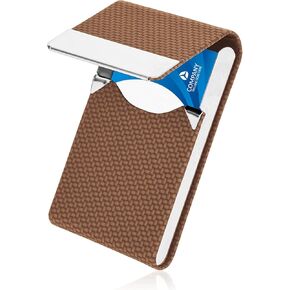 Business Card Holder, Professional PU Leather Stainless Steel Business Card Holder Case Business Card Organizer with Magnetic Clasp, Small Business Essentials Card Holder for Men Women(Pu Blue) in Kuwait