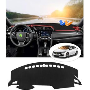 Cartist Dash Cover Custom Fit for Honda Civic Coupe Sedan/Hatchback 2016-2021 Accessories Dashboard Cover Mat Non-Slip Pad Carpet Anti-Glare(Not Fit 2022 Civic)