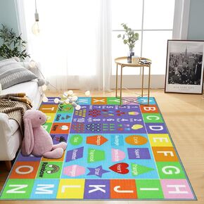 Capslpad Kids Rug for Learning Alphabet,Numbers,Shapes,Weather,Planets,Kid Area Rug,Non Slip Play Mat for Children Playroom,Classroom,Bedroom,Toddler,Nursery,5'0 x 6'6Feet