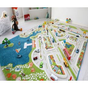 IVI 3D Play Carpets Mini City 59" L x 39" W Educational Toddler Car Mat Rug for Bedroom, Kids Den, or Playroom