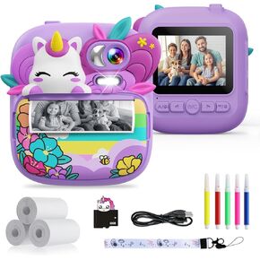 Kids Camera Instant Print, Camera for Kids with Printable Photos, Toddler Camera Toys for Children Ages 3-14, Digital Camera Birthday Gifts for Girls 4 5 6 7 8 9 10 11 12 13 Years Old