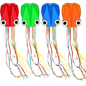 4 Pack Octopus Kites for Kids & Adults Easy to Fly, 24"x 158" Large Soft Kite Kit for Boys and Girls, Single Line 3D Beach Kite Set for Teens, it Comes with 4 x 300FT Kite Handles