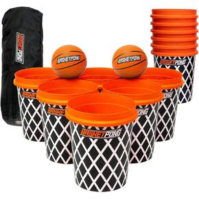 لعبة كرة سلة BasketPong® Giant Yard Pong X مع كرات ودلاء متينة - لعبة خارجية للحديقة والفناء الخلفي والشاطئ - تتضمن المجموعة 12 دلوًا وكرتين سلة وحقيبة حمل