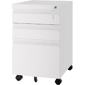 3 Drawer Vertical File Cabinet, Mobile Filling Cabinet with Lock for Legal/Letter Size, Pre-Built Office Storage File Cabinet with Wheels Under Desk - Fully Assembled