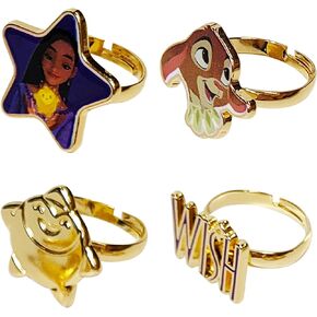 LUV HER Disney Jewelry: 4-Piece Adjustable Rings for Girls (Wish Rings with metal charm) Dress Up For Girls Perfect Disney Gifts For 6-Year-Old Girl Kid Ring For Girls Disney Wish Accessories Ages 4+