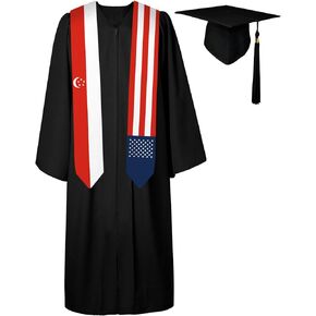 72 Inch Singapore Flag and USA Flag Graduation Sash Unisex Adults Graduation Stole Scarf International Class of 2024 (Not Include Baccalaureate Gown and Hat)