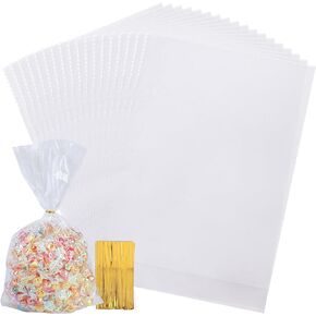 VGOODALL 100PCS Cellophane Bags, Clear Gift Bags 8x11inch OPP Plastic Treat Bags with Ties, Party Favor Bags Goodie Bags for Gift Wrapping Packaging Cookie, Candy, Chocolate