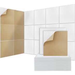 12 Pack Self-adhesive Acoustic Panels Soundproof Wall Panels 12"X12"X 0.4" Sound Absorbing Panel for Decoration Sound Deadening Panels Acoustic Treatment Panel For Home Office - White