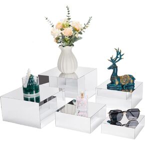 Acrylic Risers for Display 5 Pcs, Food Risers for Party Gold Acrylic Risers Display Stands Acrylic Box Nesting Display Risers for Jewelry Bag Cosmetics Catering Dessert Collectibles