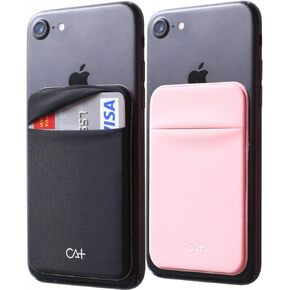 CA+ Phone Wallet Card Holder for Phone Case Sleeves Stick On Wallet for Cell Phone Card Holder Durable Adhesive Sticker ID Credit Card Holder for Back of Phone (Black + RoseGgold)