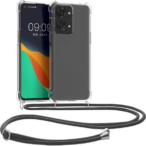 kwmobile Crossbody Case Compatible with OnePlus Nord 2T 5G Case - Clear TPU Phone Cover w/Lanyard Cord Strap - Grey/Transparent