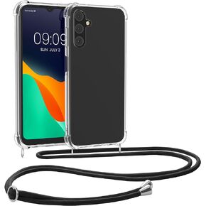 kwmobile Crossbody Case Compatible with Samsung Galaxy A15 5G Case - Clear TPU Phone Cover w/Lanyard Cord Strap - Black/Transparent